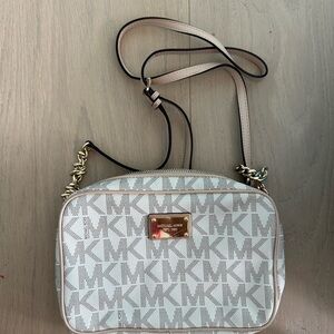 Michael Kors Signature White and Tan Crossbody Bag